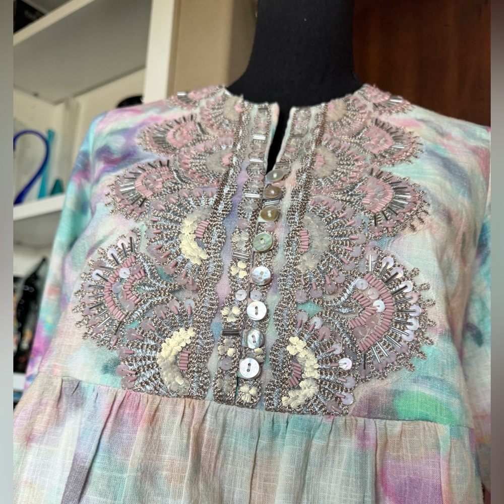 Soft Surroundings Pastel Tie Dye Beaded Tunic‎ Top